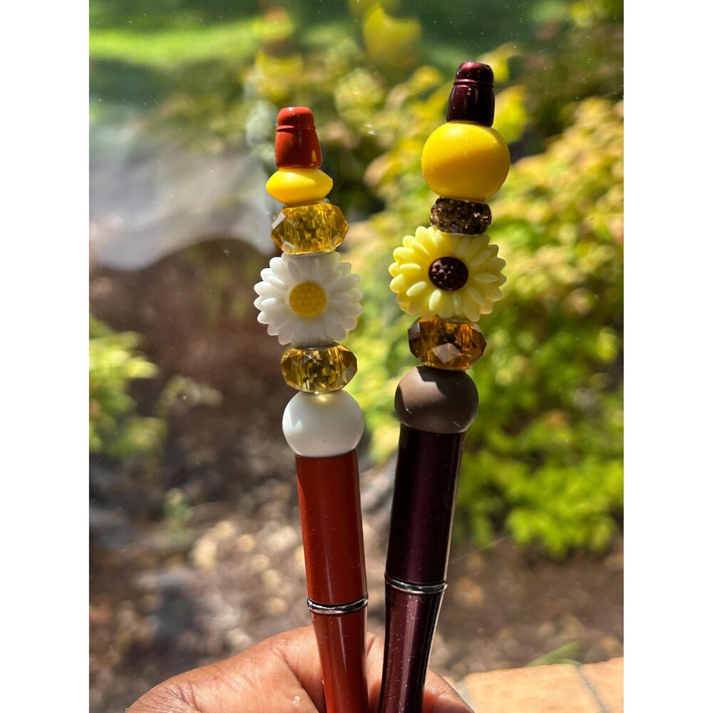 Handmade Beaded Pen Floral Silicone Refillable Ballpoint Office Supplies Teacher